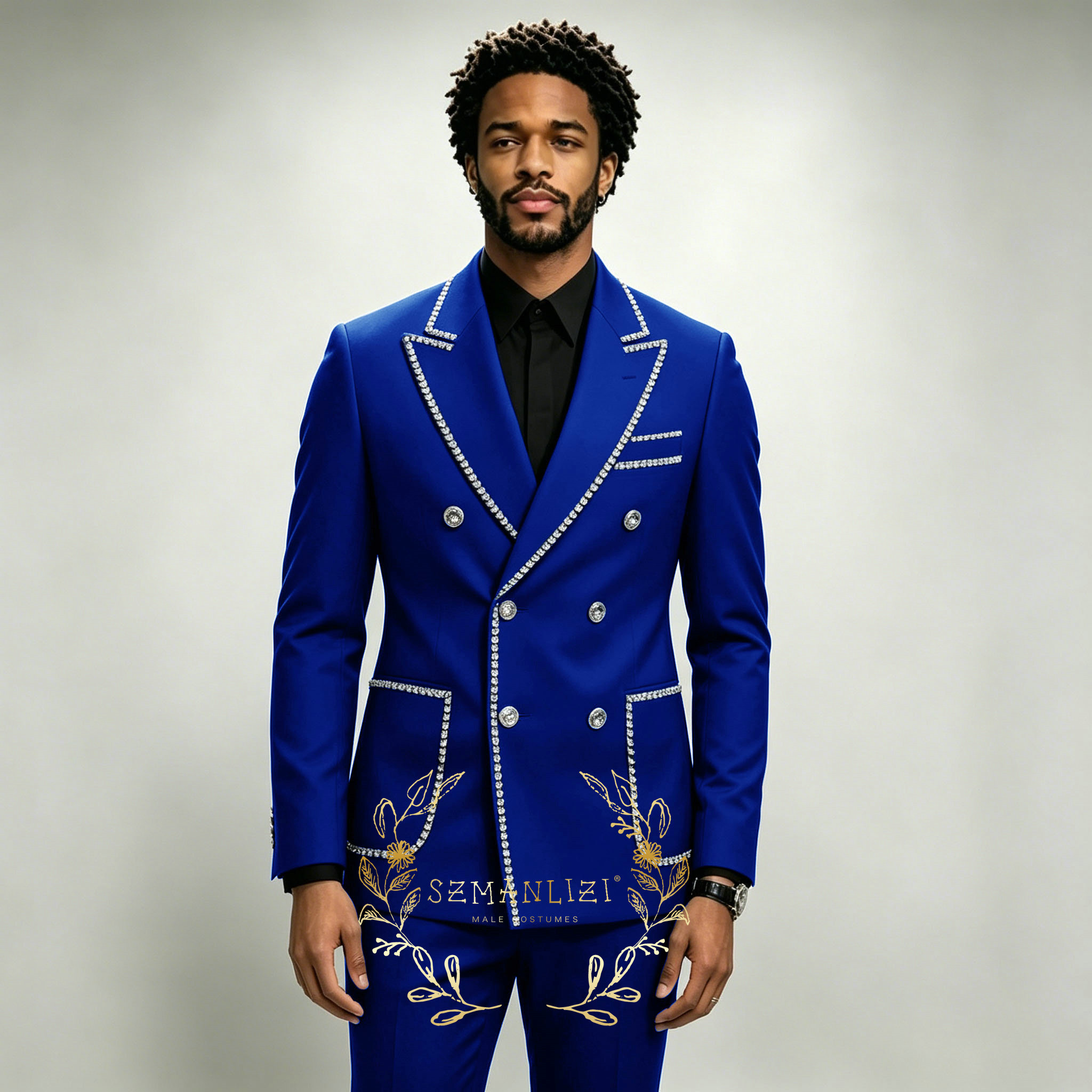 Men Grooming Outfit - Lüks Erkek Takımları 2 Parça Kraliyet