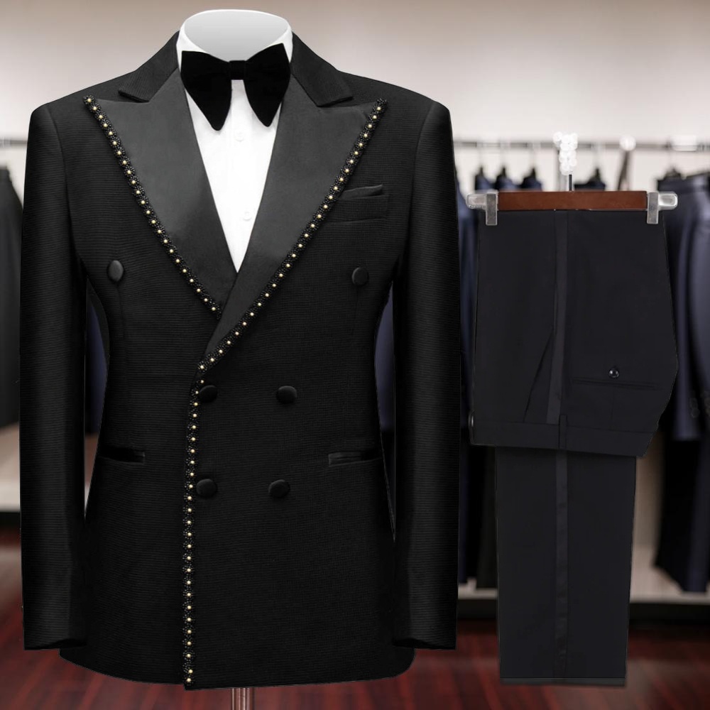 Men Grooming Outfit - Çift Düğmeli Boncuklu Resmi Takımlar Erkekler